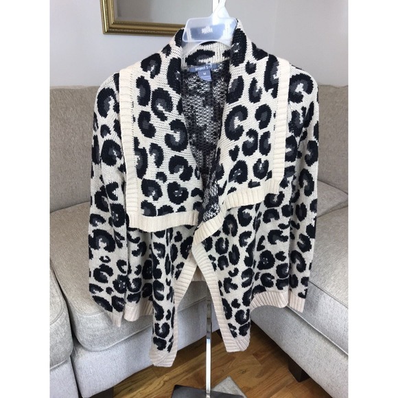 womens cheetah print Knit Long Sleeve Waterfall Cardigan Medium Open Front - Picture 2 of 9